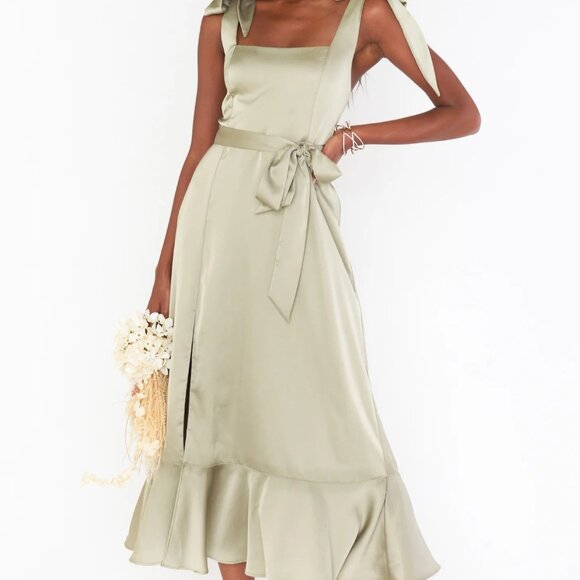 Show Me Your MuMu Dresses & Skirts - Show Me Your Mumu | Claire Midi Dress Moss Green Luxe Satin | Size L